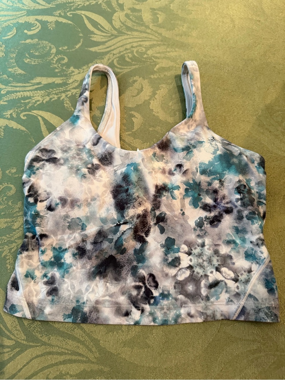 Lululemon Women’s Floral Tie-Dye Crop Tank Top - Teal & Gray size 4